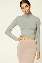 Forever21 Women's  Heather Grey Cropped Knit Turtleneck