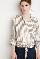 Forever21 Contemporary Tie-front Striped Shirt