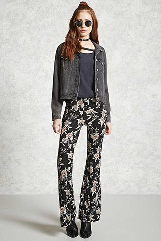 Forever21 Ornate Floral Flared Pants