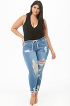 Forever21 Plus Size Distressed Skinny Drawstring Ankle Jeans