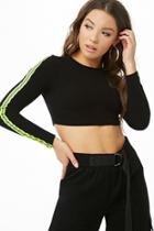 Forever21 Striped-trim Long Sleeve Crop Top