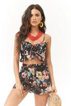 Forever21 Floral Lace-up Cami & Ruffled Shorts Set