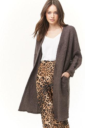 Forever21 Brushed Popcorn Knit Open-front Cardigan