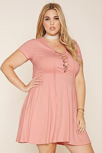 Forever21 Plus Women's  Plus Size Lace-up Shift Dress