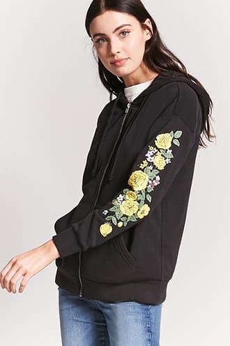 Forever21 Fleece Floral Zip-front Jacket