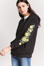 Forever21 Fleece Floral Zip-front Jacket