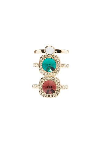 Forever21 Gold & Green Faux Gem Ring Set