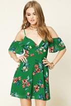 Forever21 Women's  Green & Pink Floral Open-shoulder Dress