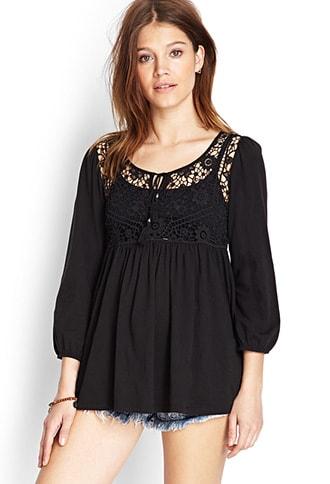 Forever21 Floral Crochet Peasant Top