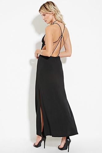 Forever21 Women's  Black High-slit Cami Maxi Dress