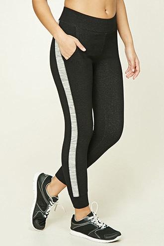 Forever21 Women's  Heather Grey & Black Active Striped Leggings