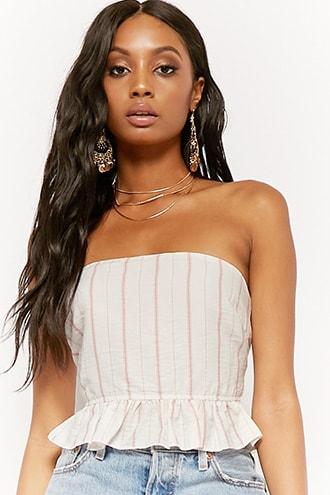 Forever21 Striped Ruffle Tube Top