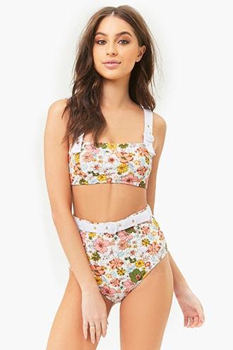 Forever21 Floral Print High-rise Bikini Bottoms