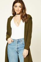 Forever21 Women's  Olive Open-front Hooded Cardigan