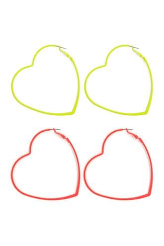 Forever21 Neon Heart Hoop Earring Set
