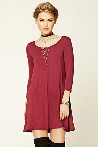 Forever21 Women's  Burgundy Classic Trapeze Dress