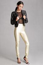 Forever21 Women's  Gold Faux Leather Moto Leggings