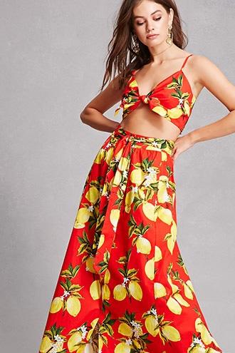 Forever21 Lemon Crop Top & Maxi Skirt Set