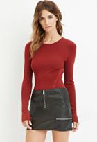 Love21 Women's  Burgundy Contemporary Ribbed Crop Top