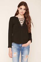 Forever21 Women's  Black Lace-up Woven Top