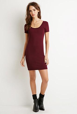 Forever21 Women's  Ribbed Scoop-neck Dress (wine)