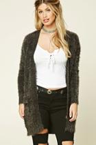 Forever21 Women's  Dark Grey Fuzzy Knit Cardigan