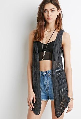 Forever21 Women's  Asymmetrical Crocheted Vest