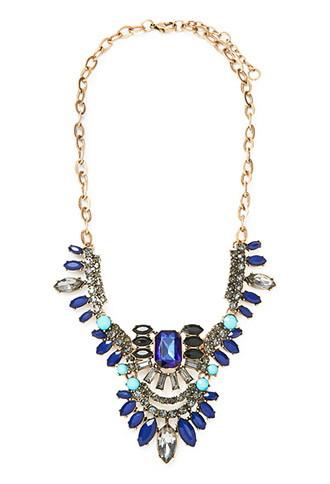 Forever21 Faux Gemstone Statement Necklace (antic Gold/navy)