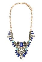 Forever21 Faux Gemstone Statement Necklace (antic Gold/navy)