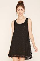 Forever21 Women's  Black Pintucked Floral Lace Dress