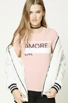 Forever21 Women's  Pink & Cream Amore Graphic Tee