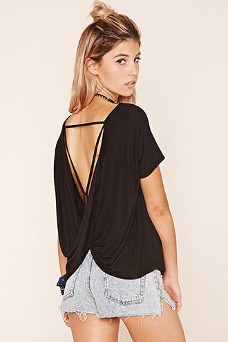 Forever21 Women's  Black Draped Cutout-back Top