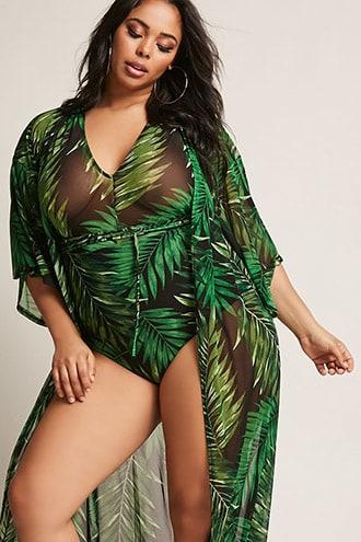 Forever21 Plus Size Leaf Print Mesh Cardigan