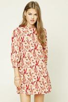 Forever21 Women's  Peach & Red Ruffle Floral Print Shift Dress