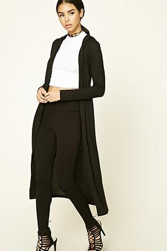 Forever21 Women's  Black Longline Hooded Cardigan
