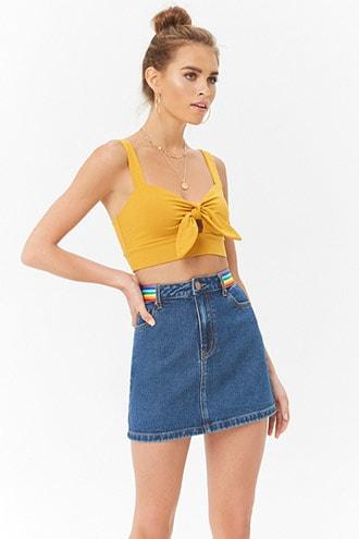 Forever21 Rainbow-trim Denim Skirt