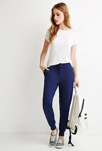 Forever21 Women's  Classic Drawstring Sweatpants (navy)