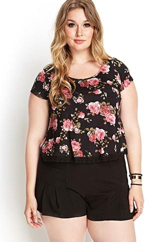 Forever21 Rose Print Knit Tee
