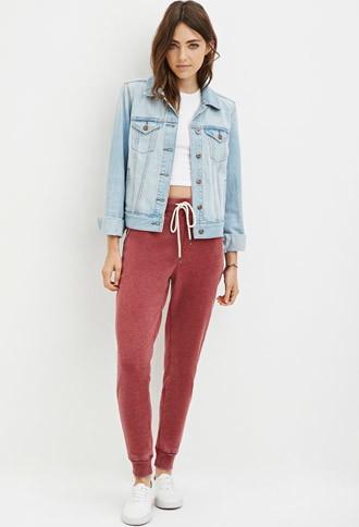 Forever21 Women's  Heathered Drawstring Sweatpants (rust)