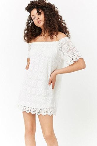 Forever21 Sheer Crochet Lace Off-the-shoulder Dress