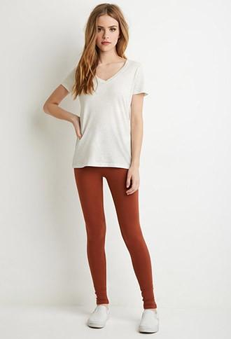 Forever21 Women's  Organic Cotton-blend Leggings (chestnut)