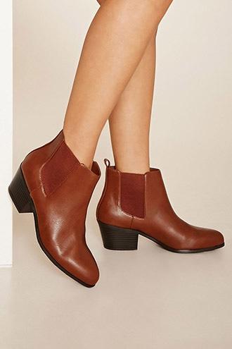 Forever21 Women's  Camel Faux Leather Chelsea Booties