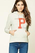 Forever21 Women's  Grey & Coral Fleece Knit Graphic Pj Hoodie