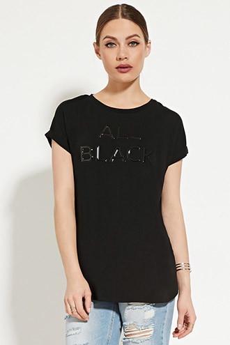Forever21 Women's  All Black Longline Tee