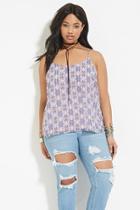 Forever21 Plus Women's  Blue & Pink Plus Size Caged-back Cami