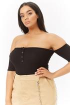 Forever21 Plus Size Ribbed Off-the-shoulder Button-down Bodysuit
