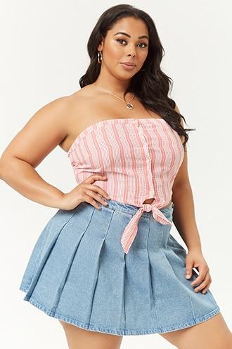 Forever21 Plus Size Denim Knife Pleat Skirt