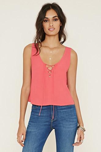 Forever21 Women's  Lace-up Crepe Tank