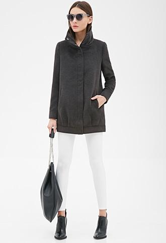 Forever21 Pleated Funnel Neck Cocoon Coat