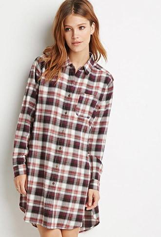 Love21 High-slit Plaid Flannel Tunic